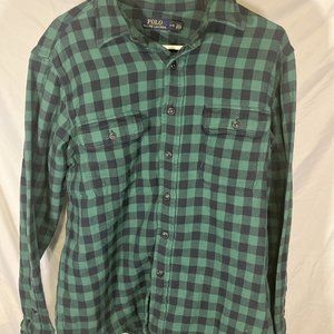 Polo Ralph Lauren Shirt Mens Large Green Plaid Flannel Long Sleeve Button Down